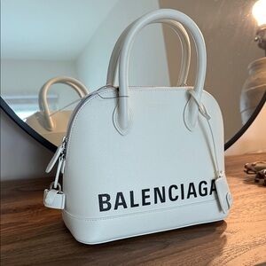 Balenciaga Signature Grained Calfskin S Ville Top Handle Bag White/Black – New